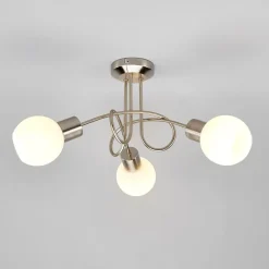 Lindby Gang|Loftlamper>loftlampe Elaina, Ø 38cm, 3 lyskilder, nikkel, glas, E14