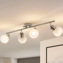 Lindby loftlampe Elaina, 70 cm, 4 lyskilder, nikkel, glas, E14