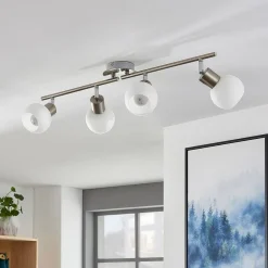 Lindby loftlampe Elaina, 70 cm, 4 lyskilder, nikkel, glas, E14