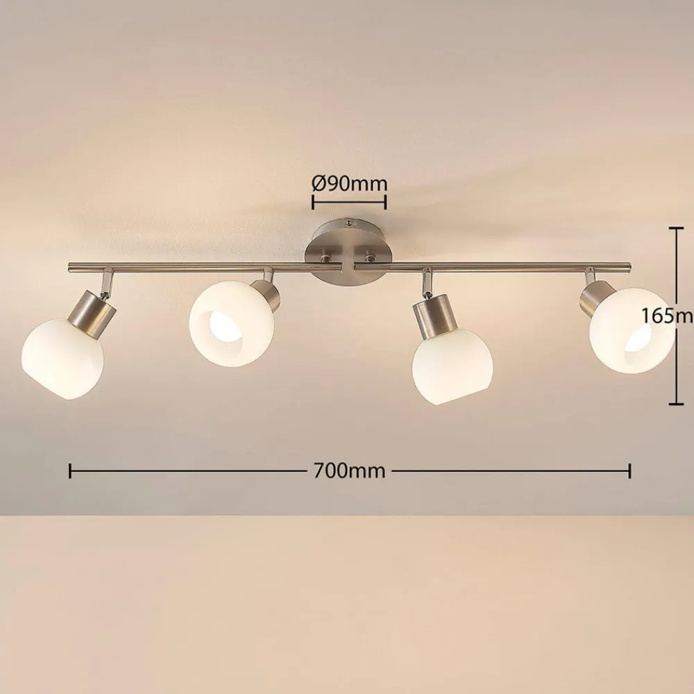 Lindby loftlampe Elaina, 70 cm, 4 lyskilder, nikkel, glas, E14