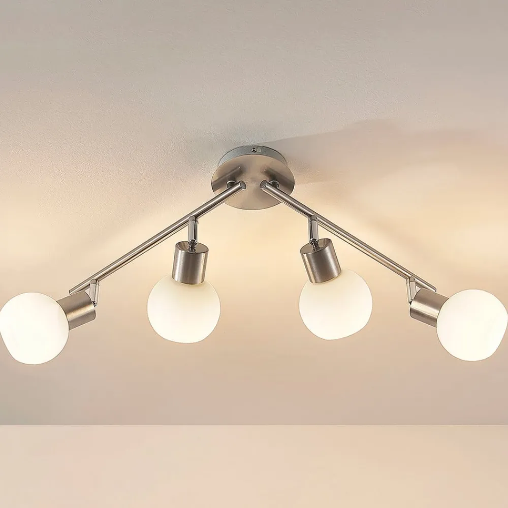 Lindby loftlampe Elaina, 70 cm, 4 lyskilder, nikkel, glas, E14