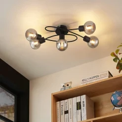 loftlampe Elaina, 66 cm, 5 lyskilder, sort/røget, E14^Lindby Best