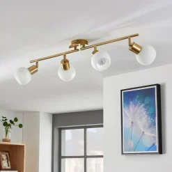 Lindby loftlampe Elaina, 70 cm, 4 lyskilder, messing, glas, E14