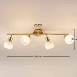 Lindby loftlampe Elaina, 70 cm, 4 lyskilder, messing, glas, E14