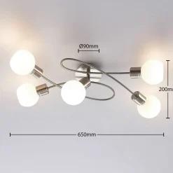 Lindby loftlampe Elaina, 65 cm, 5 lyskilder, nikkel, glas, E14