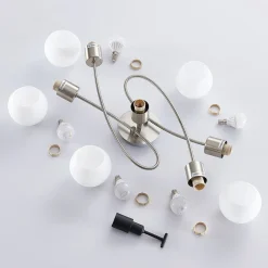 Lindby loftlampe Elaina, 65 cm, 5 lyskilder, nikkel, glas, E14