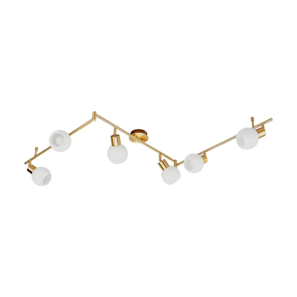 Lindby loftlampe Elaina, 180 cm, 6 lyskilder, messing, glas, E14