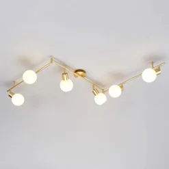 Lindby loftlampe Elaina, 180 cm, 6 lyskilder, messing, glas, E14