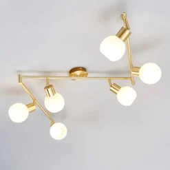 Lindby loftlampe Elaina, 180 cm, 6 lyskilder, messing, glas, E14