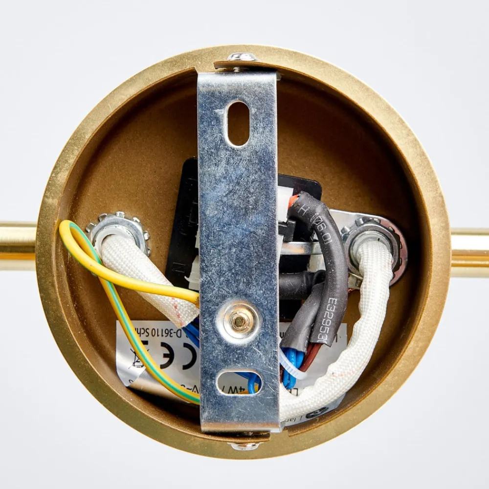 Lindby loftlampe Elaina, 180 cm, 6 lyskilder, messing, glas, E14