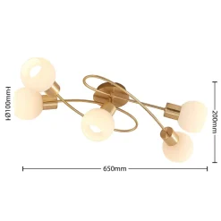 Lindby loftlampe Elaina, 66 cm, 5 lyskilder, messingfarvet, glas