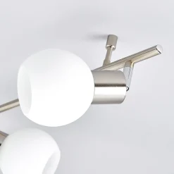 Lindby loftlampe Elaina, 180 cm, 6 lyskilder, nikkel, glas, E14