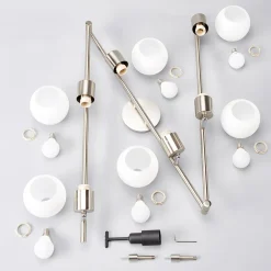 Lindby loftlampe Elaina, 180 cm, 6 lyskilder, nikkel, glas, E14