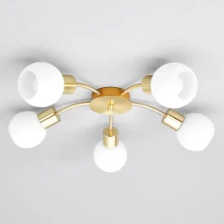 loftlampe Elaina, Ø54cm, 5 lyskilder, messing, glas, E14^Lindby New