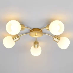 loftlampe Elaina, Ø54cm, 5 lyskilder, messing, glas, E14^Lindby New