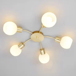 loftlampe Elaina, Ø54cm, 5 lyskilder, messing, glas, E14^Lindby New