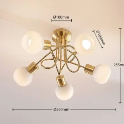 loftlampe Elaina, Ø50cm, 5 lyskilder, messing, glas, E14^Lindby Clearance