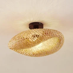 Lindby loftlampe Eleane, bambus, natur, Ø 50 cm