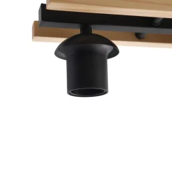 Lindby loftlampe Enrique, amber, 3 lyskilder, glas, træ, E27