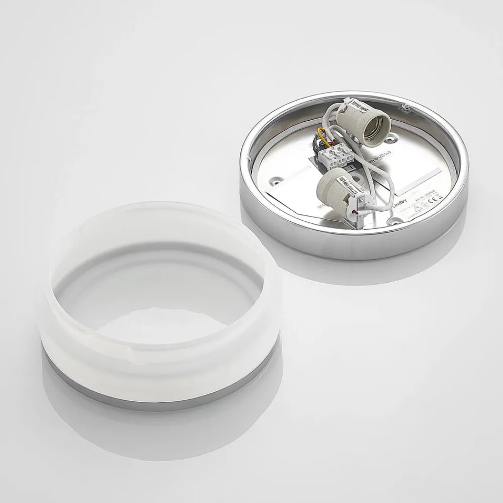 Lindby Gang|Loftlamper>loftlampe Flavi, Ø 23 cm, krom, glas, IP44, E27