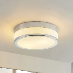 Lindby Loftlamper|Loftlamper>Loftlampe Flavi, Ø 28 cm, krom, glas, IP44, E27