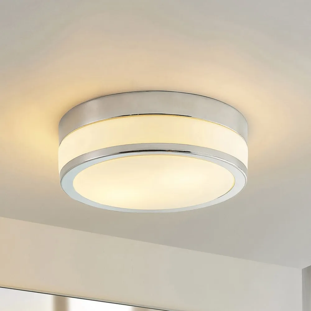 Lindby Loftlamper|Loftlamper>Loftlampe Flavi, Ø 28 cm, krom, glas, IP44, E27