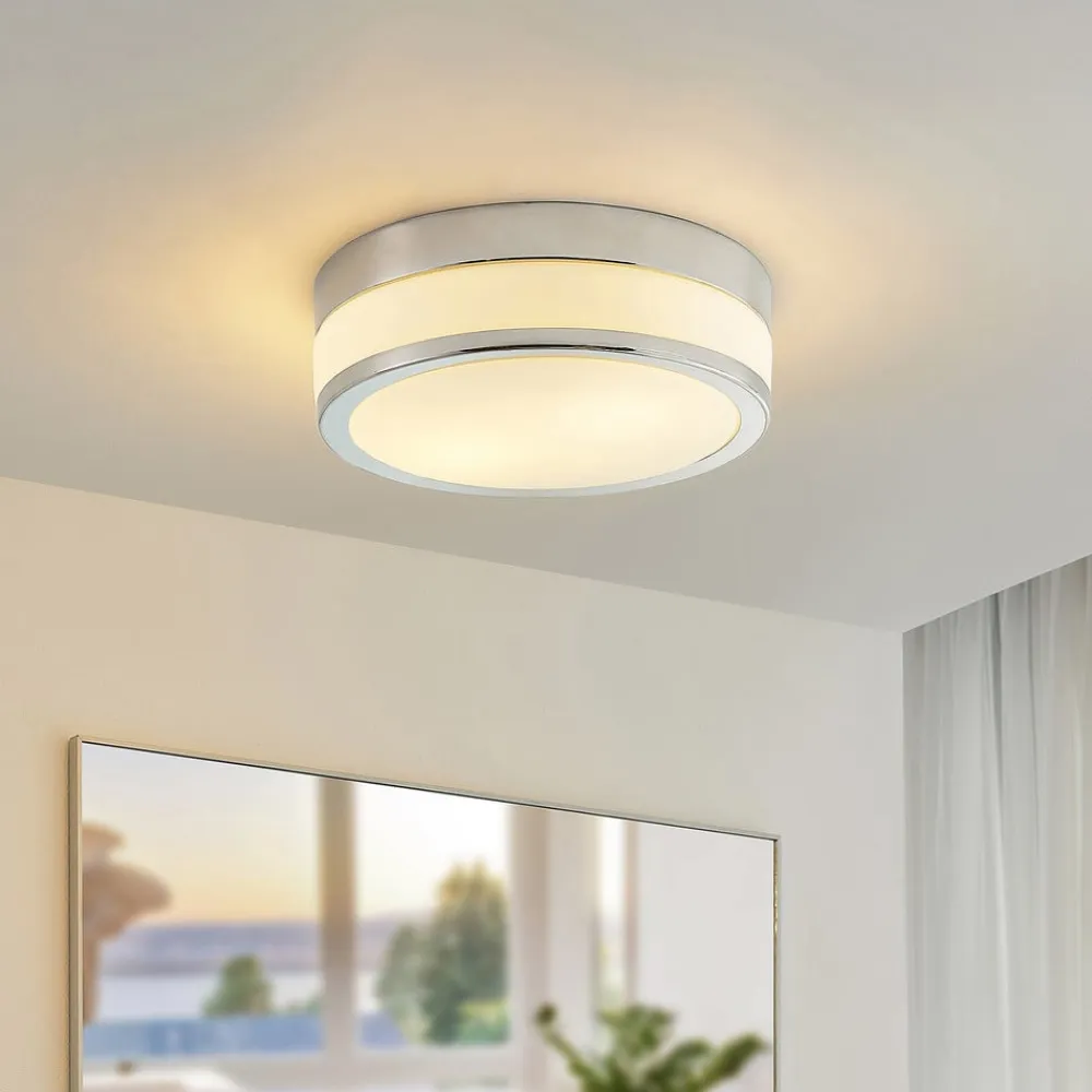 Lindby Loftlamper|Loftlamper>Loftlampe Flavi, Ø 28 cm, krom, glas, IP44, E27