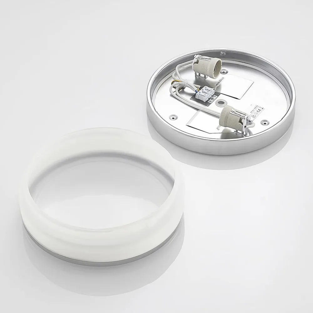 Lindby Loftlamper|Loftlamper>Loftlampe Flavi, Ø 28 cm, krom, glas, IP44, E27