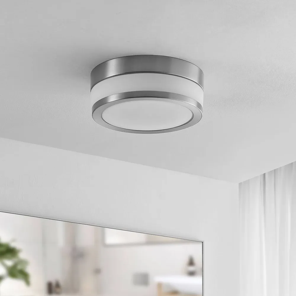 Lindby Loftlamper>Loftlampe Flavi, Ø 23 cm, nikkel, glas, IP44, E27