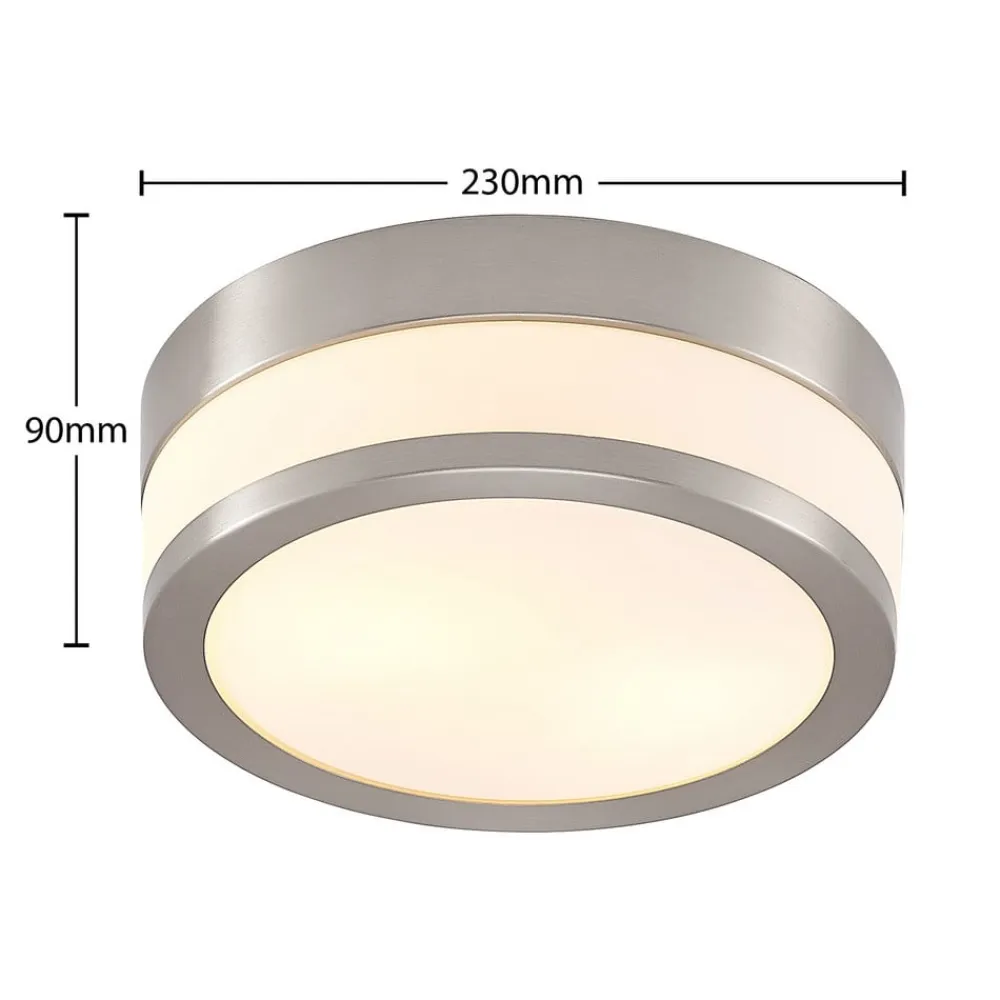 Lindby Loftlamper>Loftlampe Flavi, Ø 23 cm, nikkel, glas, IP44, E27