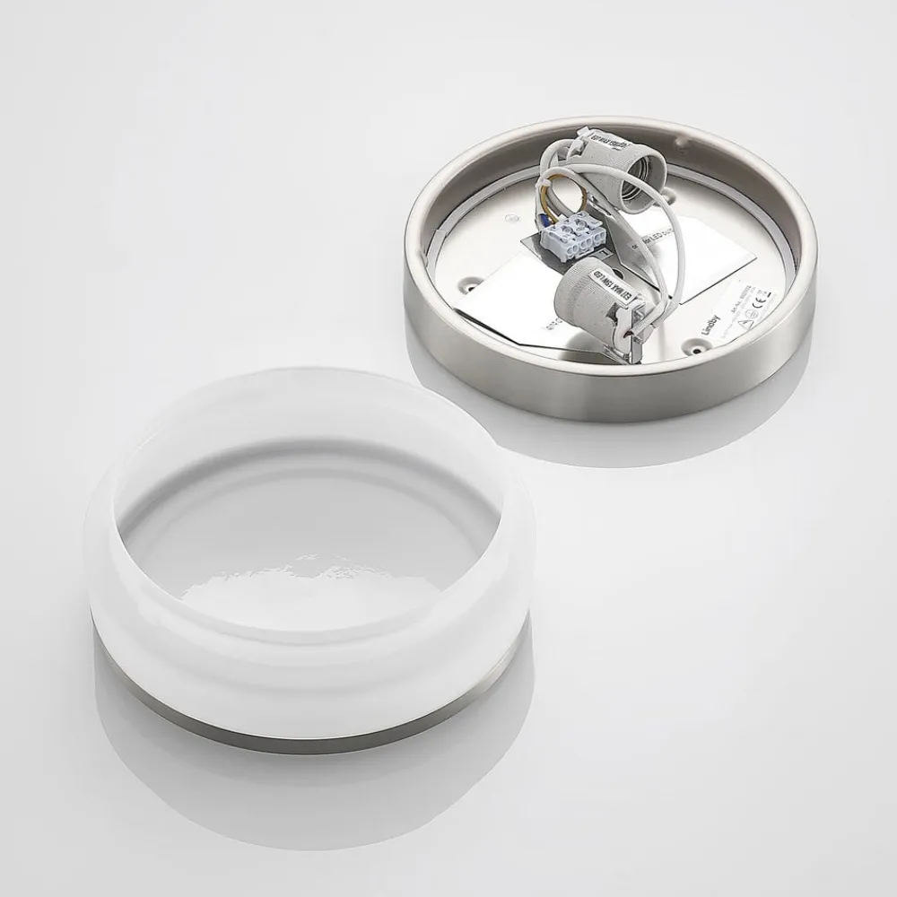 Lindby Loftlamper>Loftlampe Flavi, Ø 23 cm, nikkel, glas, IP44, E27