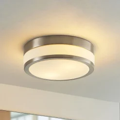 Loftlampe Flavi, Ø 28 cm, nikkel, glas, IP44, E27^Lindby New