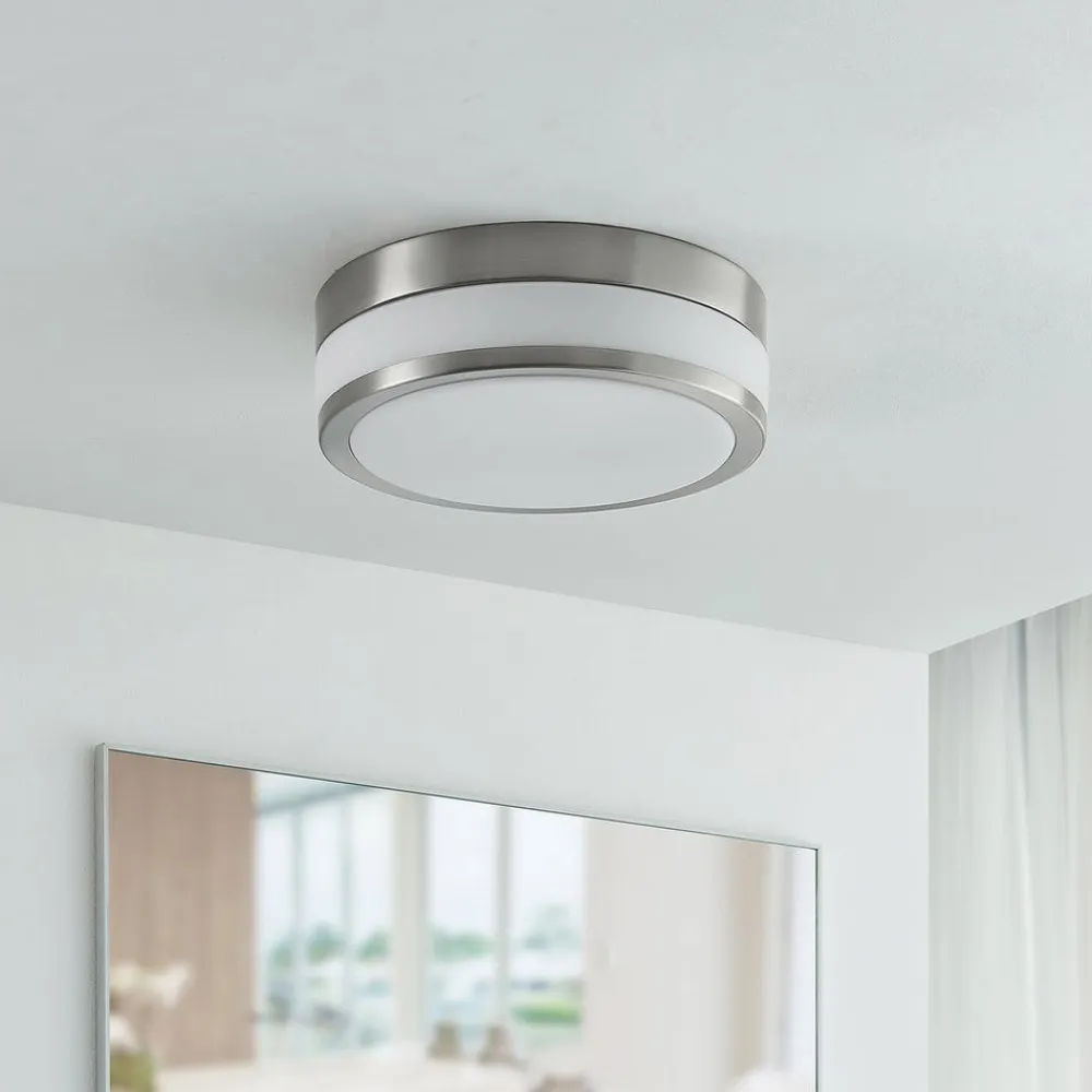 Loftlampe Flavi, Ø 28 cm, nikkel, glas, IP44, E27^Lindby New