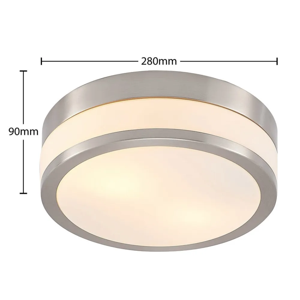 Loftlampe Flavi, Ø 28 cm, nikkel, glas, IP44, E27^Lindby New