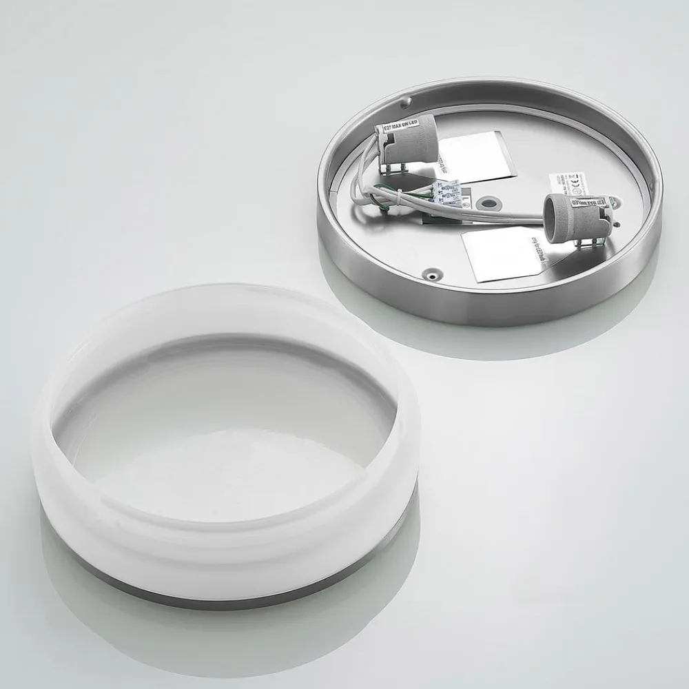 Loftlampe Flavi, Ø 28 cm, nikkel, glas, IP44, E27^Lindby New