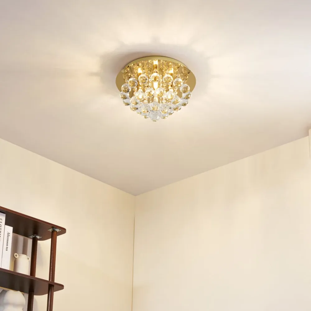 loftlampe Gillion, 4 lyskilder, guld, krystal, Ø 35cm^Lindby Sale