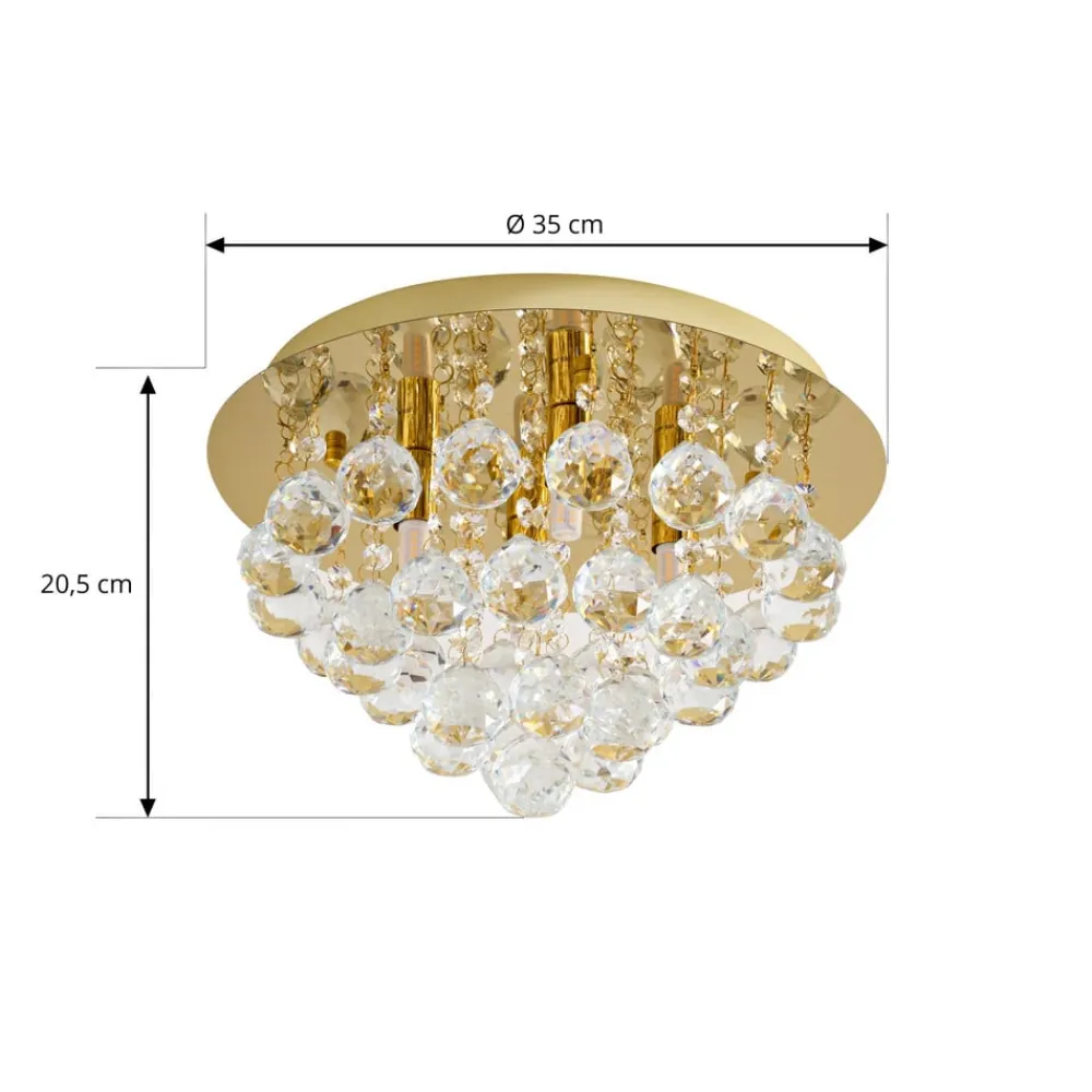 loftlampe Gillion, 4 lyskilder, guld, krystal, Ø 35cm^Lindby Sale
