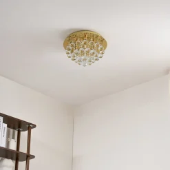 loftlampe Gillion, 4 lyskilder, guld, krystal, Ø 35cm^Lindby Sale