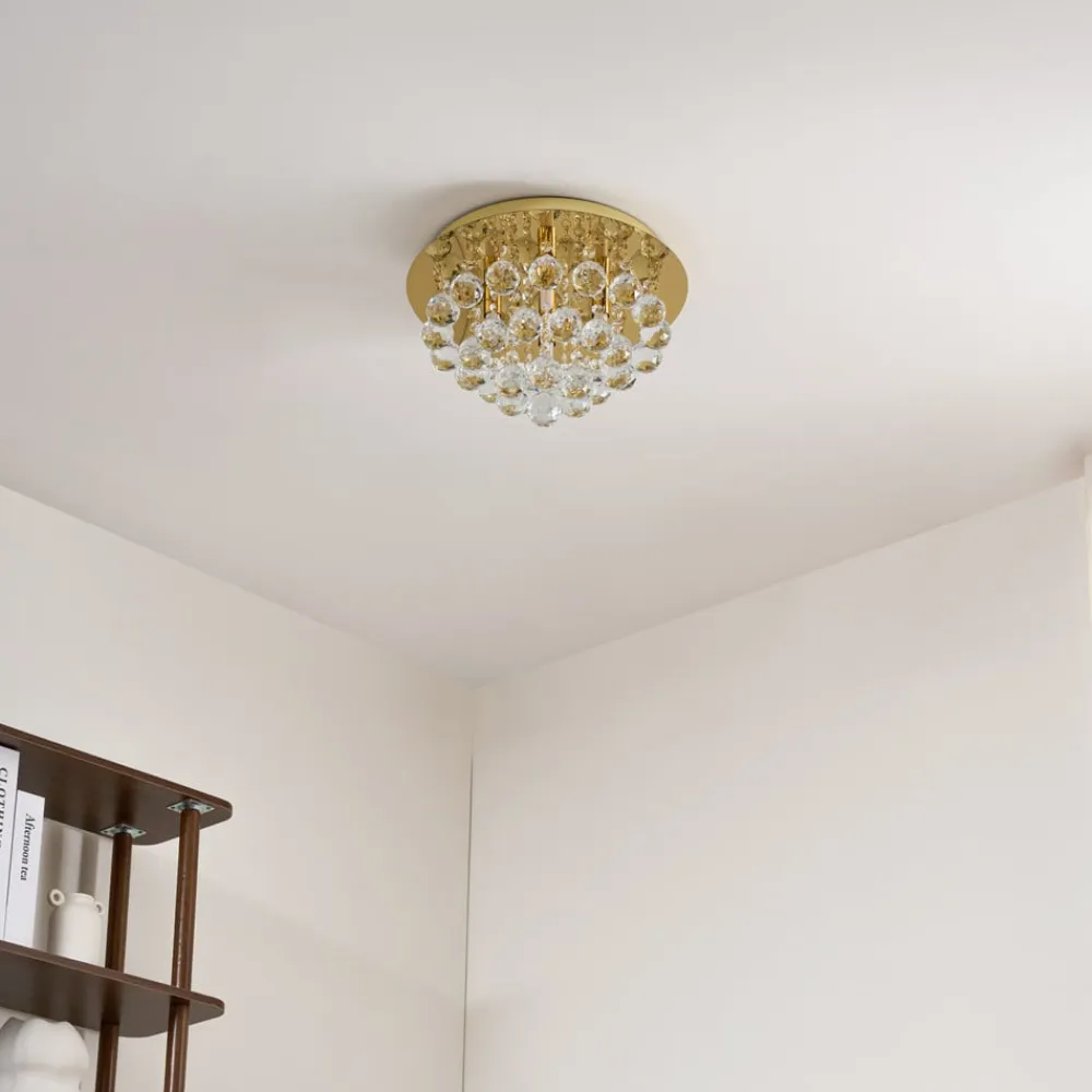 loftlampe Gillion, 4 lyskilder, guld, krystal, Ø 35cm^Lindby Sale