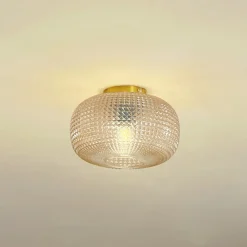 Lindby loftlampe Hildur, Ø 25 cm, ravfarvet, glas