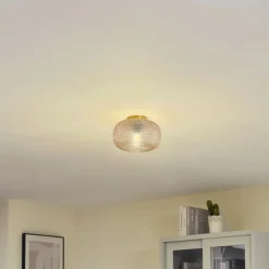 Lindby loftlampe Hildur, Ø 25 cm, ravfarvet, glas