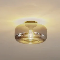 Lindby Loftlamper|Loftlamper>loftlampe Hildur, Ø 28,5 cm, røggrå, glas