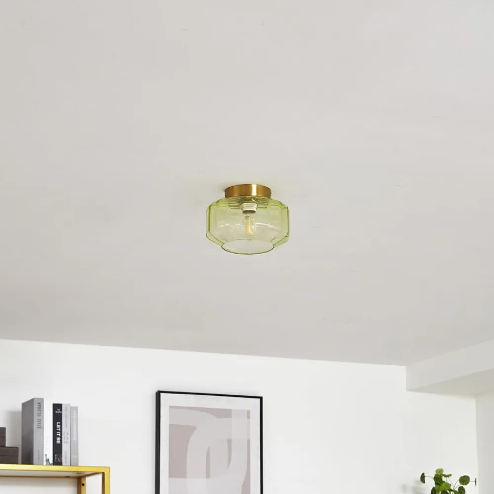 Lindby loftlampe Hildur, grøn, glas, Ø 22 cm