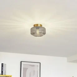 loftlampe Hildur, røggrå, glas, Ø 22 cm^Lindby Online