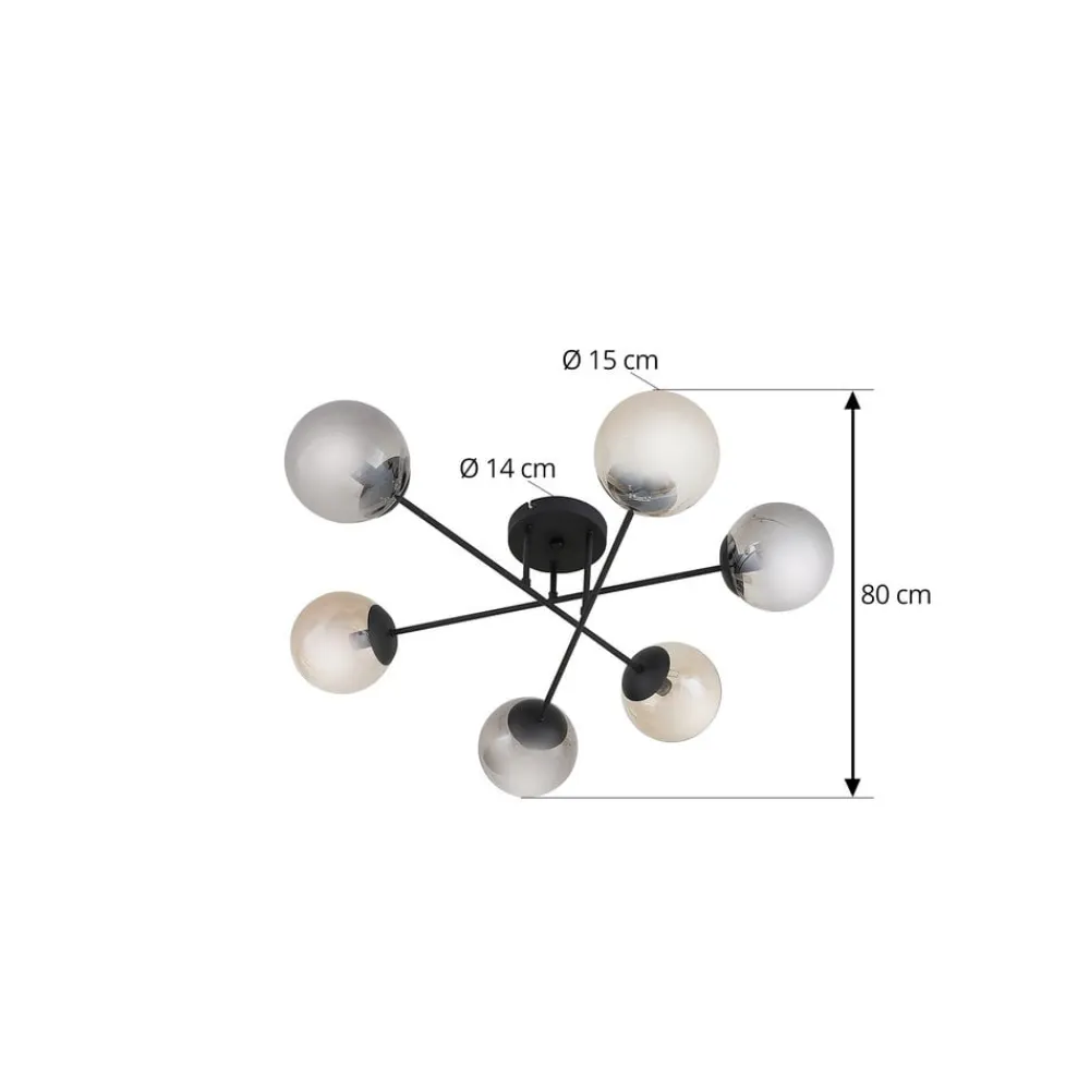 Lindby loftlampe Isamer, smoke grey/amber, Ø 80 cm, globe