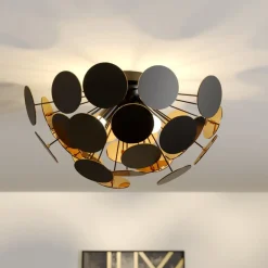 Lindby Gang|Loftlamper>loftlampe Kinan, Ø 54 cm, sort, guld, E14