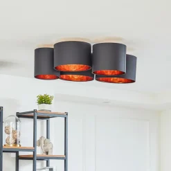 Lindby loftlampe Laurenz, 5 lyskilder, 83 cm sort/guld