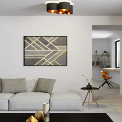 Lindby Loftlamper|Loftlamper>loftlampe Laurenz, 4 lyskilder, sort/guld, tekstil