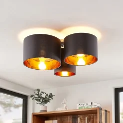 Lindby Gang|Loftlamper>loftlampe Laurenz, 3 lyskilder, grå/guld, tekstil