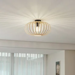 Loftlampe Lielle, naturlig bambus, Ø 38 cm^Lindby New